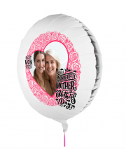 Fotoballon bedruckt mit einem Motiv zum Muttertag mit dem Text "Best Mom Ever" auf einem Geschenkballon.