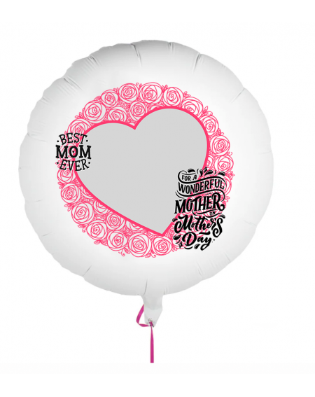 Fotoballon bedruckt mit einem Motiv zum Muttertag mit dem Text "Best Mom Ever" auf einem Geschenkballon.