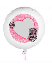 Fotoballon bedruckt mit einem Motiv zum Muttertag mit dem Text "Best Mom Ever" auf einem Geschenkballon.