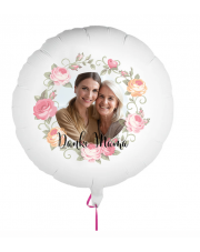 Fotoballon bedruckt mir einem Motiv zum Muttertag mit dem Text "Danke Mama" auf einem Geschenkballon