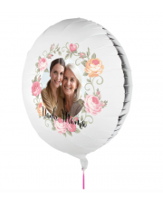 Fotoballon bedruckt mir einem Motiv zum Muttertag mit dem Text "Danke Mama" auf einem Geschenkballon