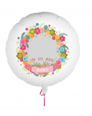 Fotoballon bedruckt mit einem Motiv zum Muttertag mit dem Text "Für die beste Mama" auf einem Geschenkballon
