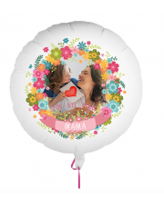 Fotoballon bedruckt mit einem Motiv zum Muttertag mit dem Text "Für die beste Mama" auf einem Geschenkballon