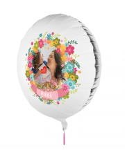 Fotoballon bedruckt mit einem Motiv zum Muttertag mit dem Text "Für die beste Mama" auf einem Geschenkballon