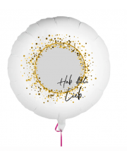 Fotoballon bedruckt mit einem Motiv zum Muttertag mit dem Text "Hab dich Lieb" auf einem Geschenkballon
