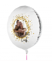 Fotoballon bedruckt mit einem Motiv zum Muttertag mit dem Text "Hab dich Lieb" auf einem Geschenkballon
