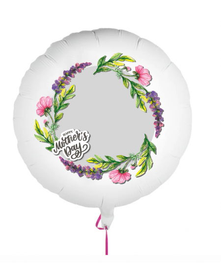 Fotoballon bedruckt mit einem Motiv zum Muttertag mit dem Text "Happy Mothers Day" auf einem Geschenkballon