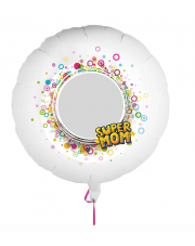 Fotoballon bedruckt mit einem Motiv zum Muttertag mit dem Text "Super Mom" auf einem Geschenkballon