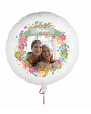Fotoballon bedruckt mit einem Motiv zum Muttertag mit dem Text "hab dich lieb Mama" auf einem Geschenkballon