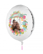 Fotoballon bedruckt mit einem Motiv zum Muttertag mit dem Text "hab dich lieb Mama" auf einem Geschenkballon