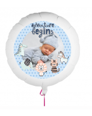 Personalisierbarer Fotoballon mit Baby zur Geburt. Geschenkballon zur Geburt eines Jungen.