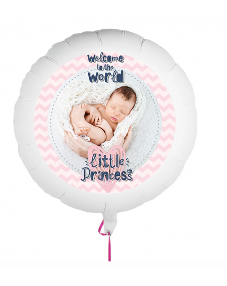 Personalisierbarer Fotoballon mit Baby zur Geburt. Geschenkballon zur Geburt von einem Mädchen