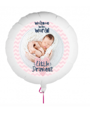 Personalisierbarer Fotoballon mit Baby zur Geburt. Geschenkballon zur Geburt von einem Mädchen