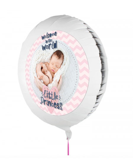 Personalisierbarer Fotoballon mit Baby zur Geburt. Geschenkballon zur Geburt von einem Mädchen