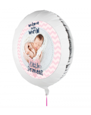 Personalisierbarer Fotoballon mit Baby zur Geburt. Geschenkballon zur Geburt von einem Mädchen