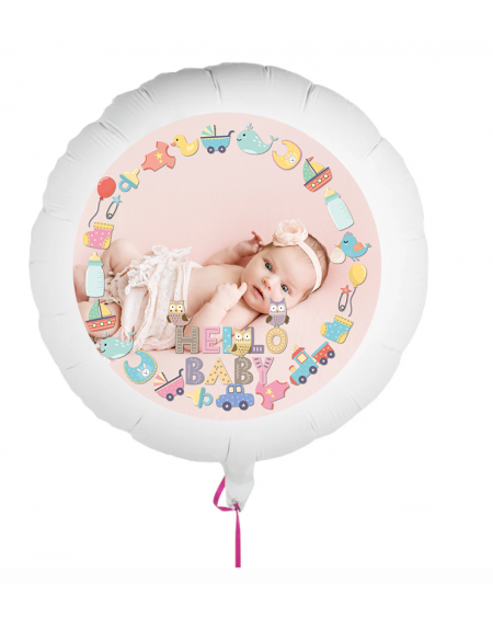 Personalisierbarer Fotoballon mit Baby zur Geburt. Geschenkballon zur Geburt von einem Mädchen
