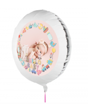 Personalisierbarer Fotoballon mit Baby zur Geburt. Geschenkballon zur Geburt von einem Mädchen