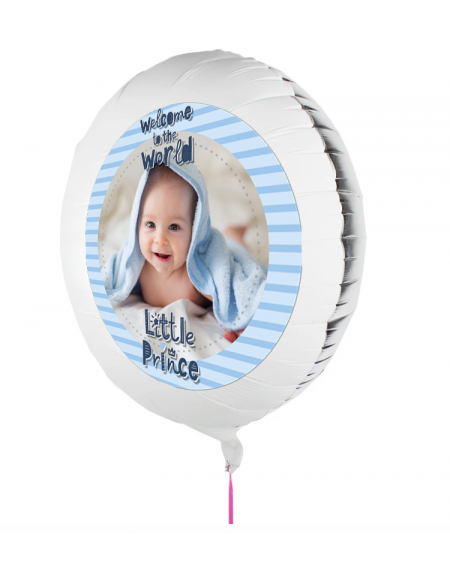 Personalisierbarer Fotoballon mit Baby zur Geburt. Geschenkballon zur Geburt eines Jungen.