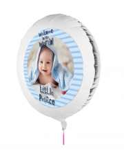 Personalisierbarer Fotoballon mit Baby zur Geburt. Geschenkballon zur Geburt eines Jungen.