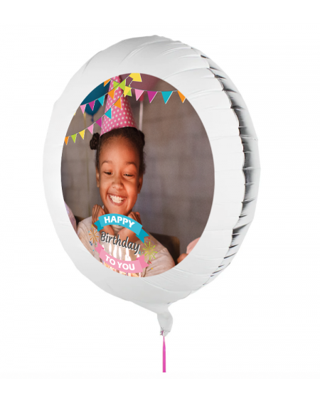 Personalisierbarer Fotoballon zum Geburtstag. Geschenkballon mit lachendem Mädchen.