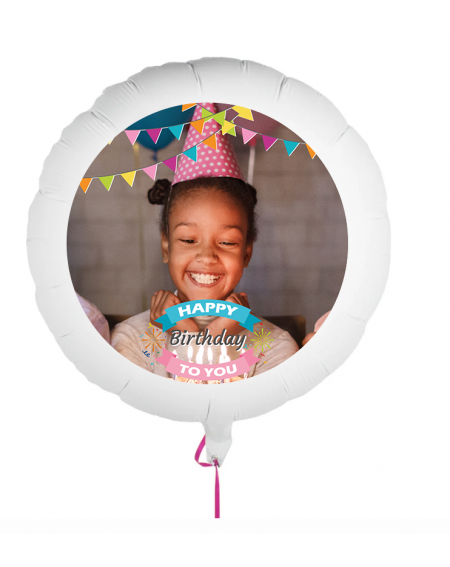 Personalisierbarer Fotoballon zum Geburtstag. Geschenkballon mit lachendem Mädchen.
