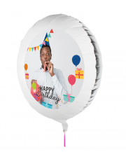 Personalisierbarer Fotoballon zum Geburtstag. Geschenkballon mit Wimpel.