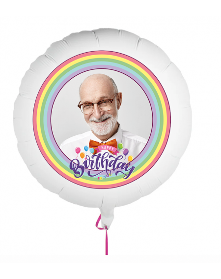 Personalisierbarer Fotoballon zum Geburtstag. Geschenkballon mit mit Regenbogen
