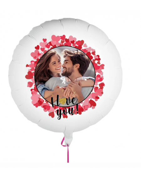 Personalisierbarer Fotoballon zum Valentinstag. Geschenkballon mit Ich liebe dich und I Love You bedruckt.
