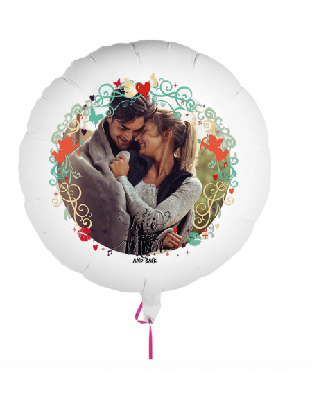Personalisierbarer Fotoballon zum Valentinstag. Geschenkballon mit Love you to the Moon and Back bedruckt.
