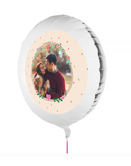 Personalisierbarer Fotoballon zum Valentinstag. Geschenkballon mit Hab ich lieb bedruckt.