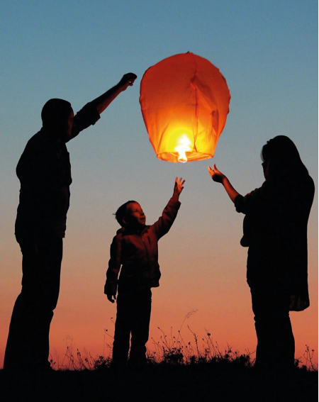 Hilmmelslaterne, Wunschlicht, Skycandel mit Familie
