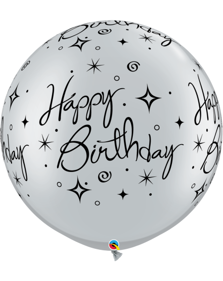 Riesenballon Happy Birthday Sparkles 90cm in silber