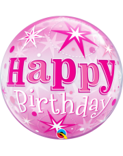 Geschenkballon Bubble Starburst pink Happy Birthday 55cm