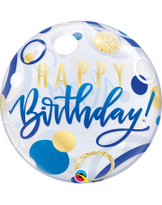 Geschenkballon Bubble Happy Birthday blau 55cm