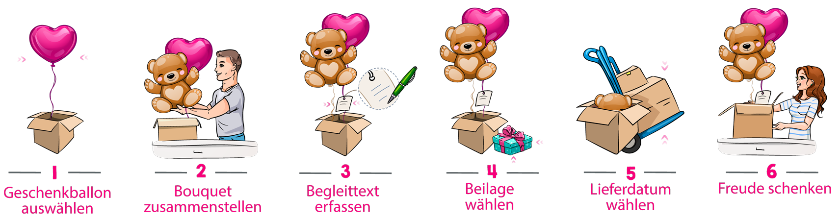 In sechs einfachen Schritten kannst du dir das perfekte Geschenkballon-Bouquet zusammenstellen